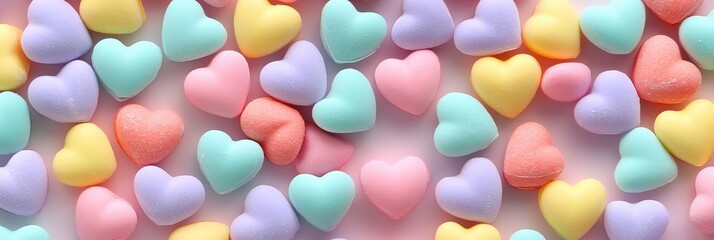 Pastel Colored Heart Shaped Candies Pattern with Soft Shades in a Vibrant and Whimsical Arrangement for Sweet Treats and Celebrations