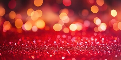Abstract Red Background with Shimmering Bokeh Lights for Christmas or Valentine&rsquo;s Day Celebration Themes in Vibrant and Festive Atmosphere