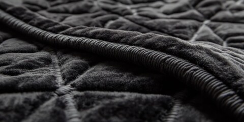 A close-up of a soft, textured black blanket showcasing its plush fabric and stitching.