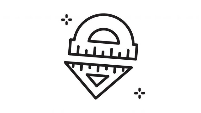 Animated ruler with protractor and triangle line art icon . Seamless looping video with alpha channel on transparent background. motion graphic animation