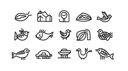 Creative icons of nature and wildlife themes.