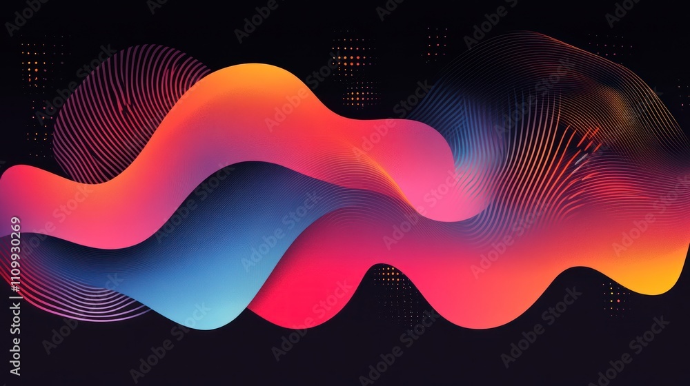 Poster abstract digital wave design with vibrant colors and smooth curves.