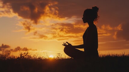 Serene Sunset Yoga Pose Silhouette in Nature