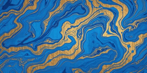 Abstract Swirls of Blue and Gold A Vibrant, Textured Design with Metallic Accents