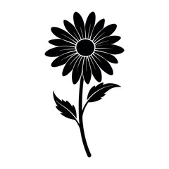 Black Silhouette Flower with Leaves Vector Design