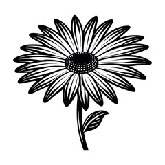 Black Silhouette Flower with Leaves Vector Design