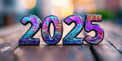 "2025" text, metallic 