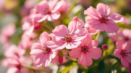 Fototapeta premium A cluster of delicate pink flowers bathed in sunlight, showcasing their soft petals and intricate details
