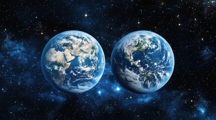 Fototapeta premium Twin Earths in space with a starry background