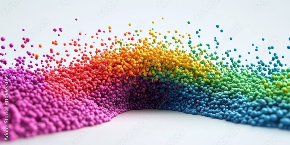Poster a vibrant wave of colorful particles creating a dynamic, artistic visual effect.
