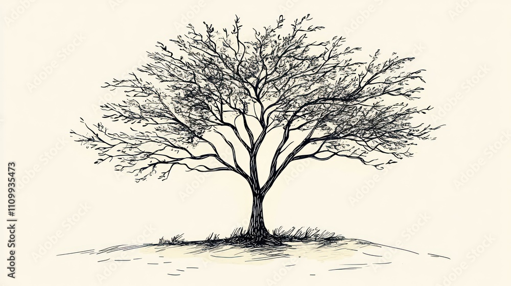 Poster a detailed sketch of a bare tree with intricate branches on a simple background.