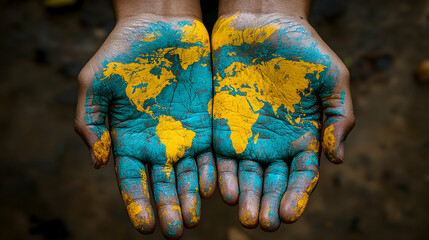 Global unity through art painted hands representing the world outdoor setting visual art inspirational perspective