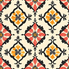 Indian patola seamless pattern with intricate motifs and colorful gradients