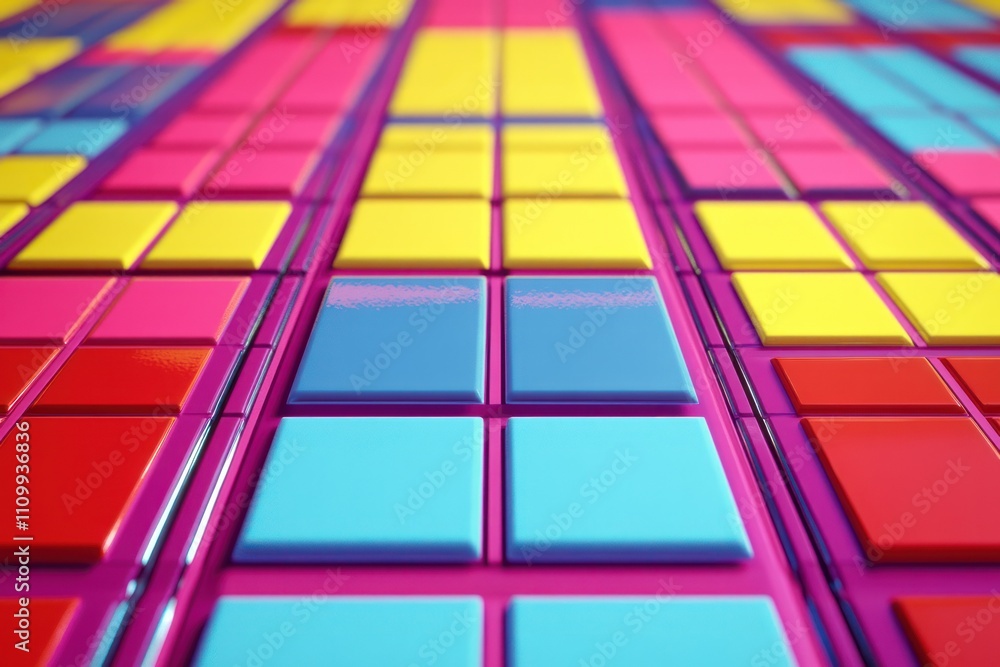 Poster a vibrant arrangement of colorful tiles in a grid pattern.