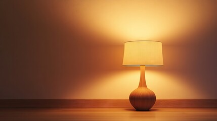 Warm Wooden Lamp Illuminating a Cozy Room Interior at Night