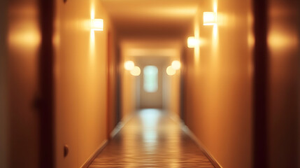Exploring the tranquil hallway of a cozy hotel serene atmosphere interior design warm lighting perspective on comfort