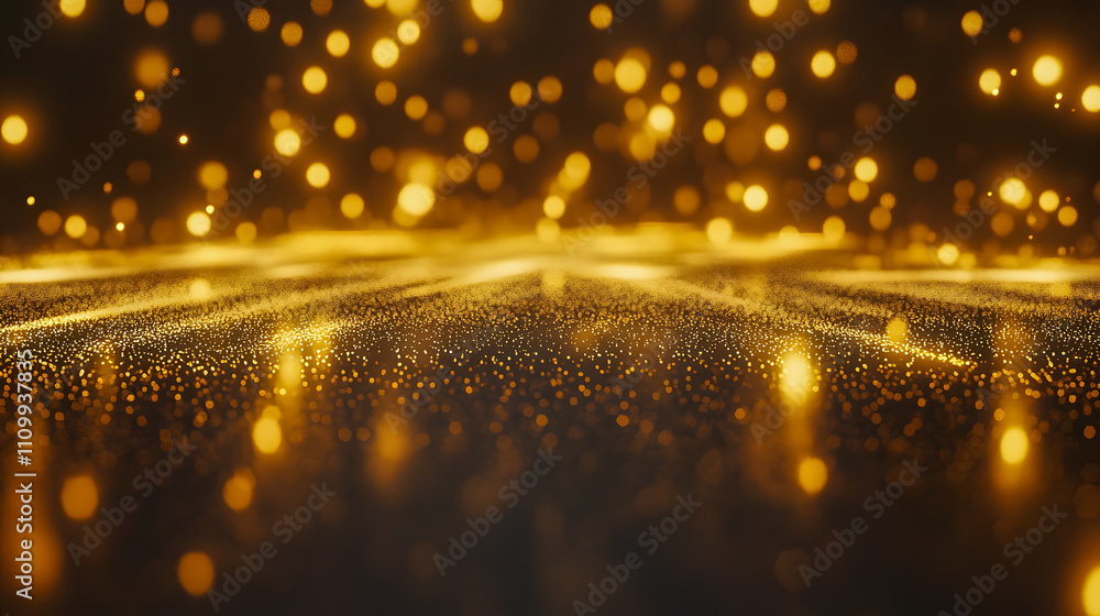 Poster sparkling golden particles create a mesmerizing background with shimmering light effects reflecting 