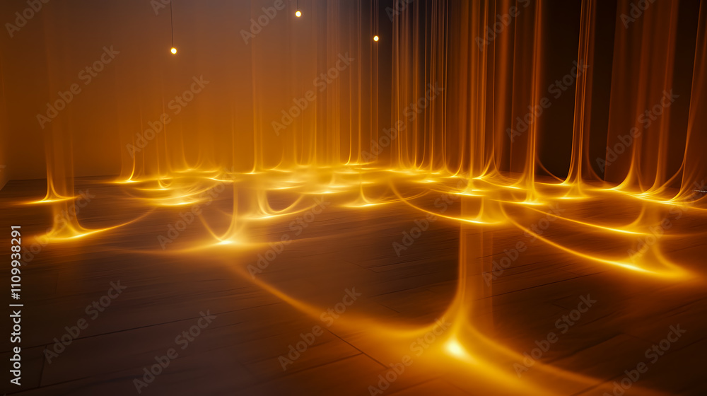 Aufkleber ethereal glow of illuminated strands forming patterns on a smooth wooden floor in a dimly lit modern