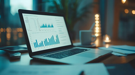 Data analysis in progress business insights from a computer screen modern office environment nighttime viewpoint technology focused