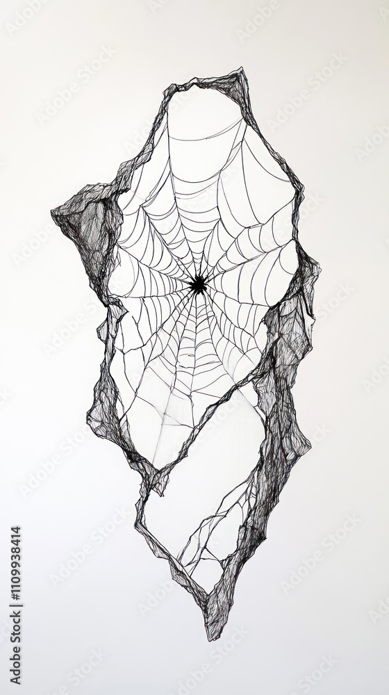 Poster a delicate spider web design, artistically rendered with intricate details and textures.