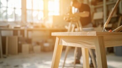 Craftsman repair workshop in cozy home environment sunlit focus