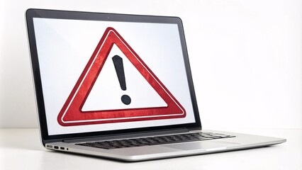 Laptop displaying a warning sign, symbolizing alertness or caution in technology.