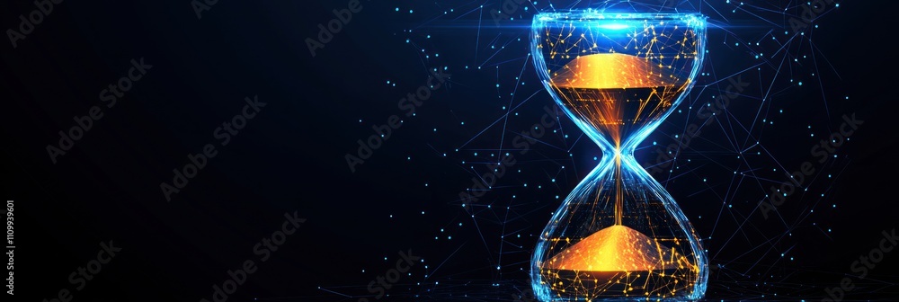 Aufkleber a digital hourglass with glowing particles representing time and data flow.