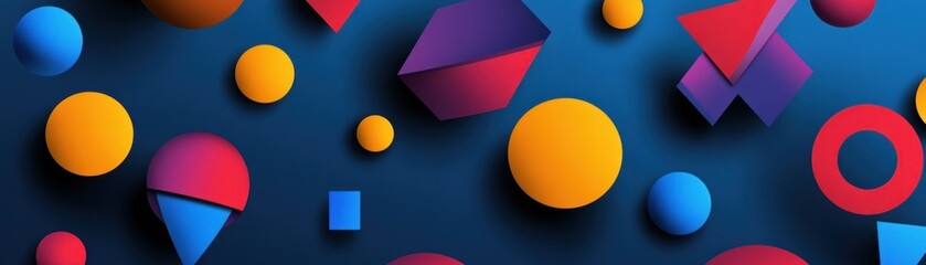 Colorful geometric shapes on a blue background, creating a vibrant abstract design.