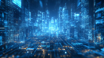 Futuristic cityscape urban environment digital art night view technology concept for seo impact