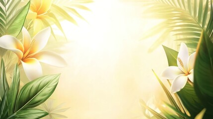 Obraz premium A serene background featuring tropical flowers and leaves, ideal for a calming design.