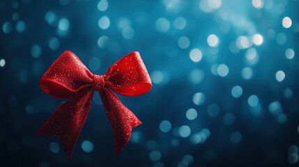 Red Bow On A Blue Bokeh Background