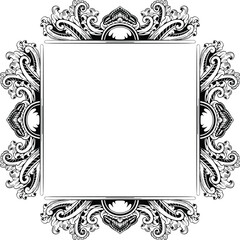 Black White Frame Ornament Floral Decoration Luxury Wedding Invitation Vintage Transparent Background