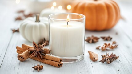 Fototapeta premium Cozy Autumn Scene with Candle and Spices