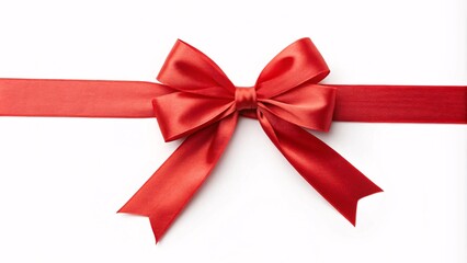 A vibrant red bow elegantly placed on a white background.