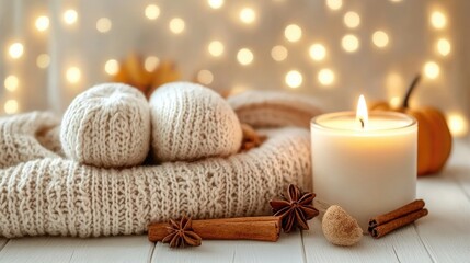Cozy Knitted Textiles with Candle and Spices