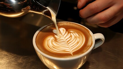 Milk Pouring Into Coffee Creates Latte Art Design