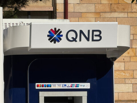 Cappadocia,Turkey-Sep.29th 2024: QNB (Qatar National Bank) logo on ATM 