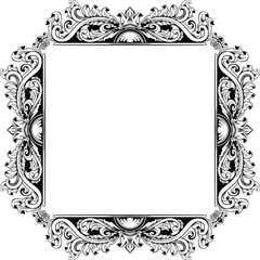Black White Frame Luxury Floral Ornament Wedding Invitation Decoration Transparent Background