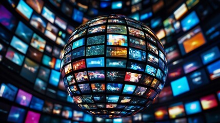 Global digital media sphere showcasing diverse video content.
