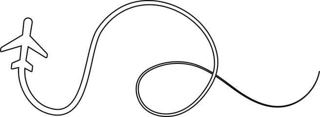 Airplane line path route, flight. Travel icon