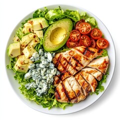 A classic Cobb salad with grilled chicken, avocado, and blue cheese