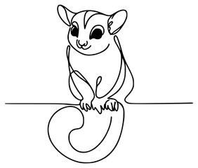 one line drawing cute sugar glider animal vector illustration template design