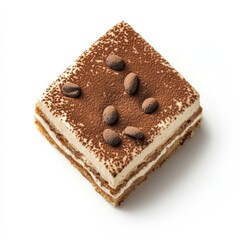 A classic Italian tiramisu dessert with cocoa dusting, isolated white background, realism art style