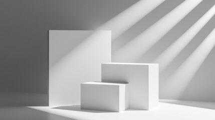 Minimalist White Cube Display with Sunlight Shadows