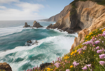 coastal cliff with crashing waves
