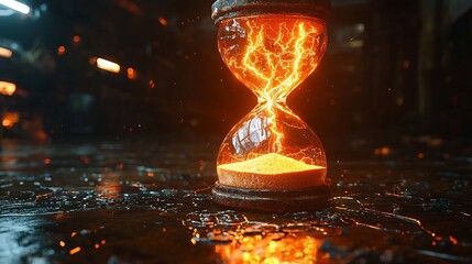 Dramatic Cracked Hourglass with Glowing Lightning Bolts Representing Urgent Time Running Out Concept Art