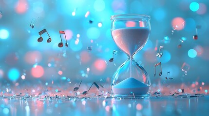 Hourglass of Musical Notes Representing the Passage of Time Through Sound and Music
