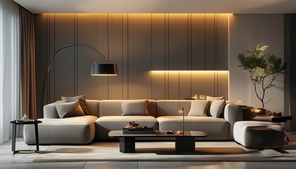 Modern living room design interior space home decor contemporary environment cozy viewpoint minimalist concept for seo impact