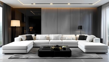 Modern minimalist living room design urban apartment interior style contemporary cozy ambiance chic concept