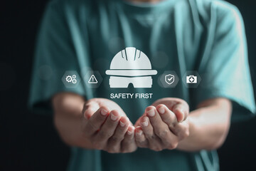 Safety first concept, work safety, caution work hazards, danger surveillance and zero accident....